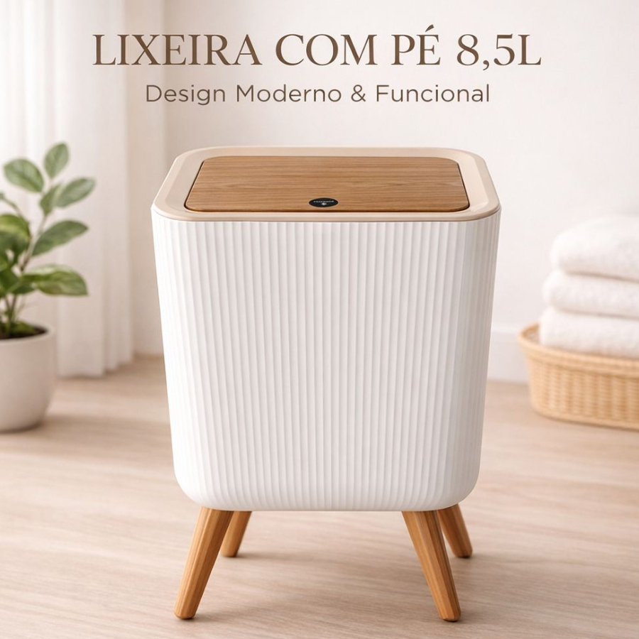 Lixeira Automatica Tampa Clink Esconde Sacola Quadrada Redonda Pé Design Moderno Premium