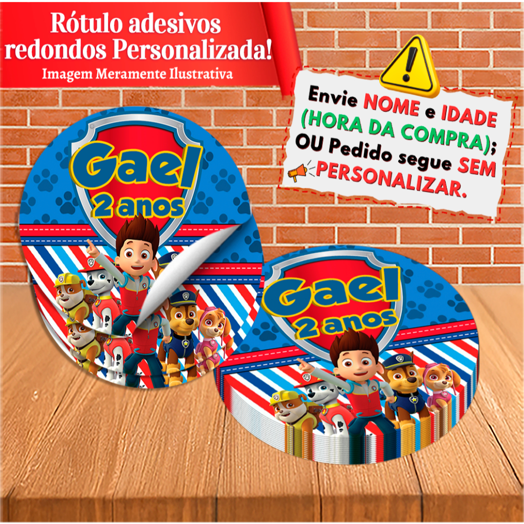 Adesivos Redondos Personalizados Patrulha Canina