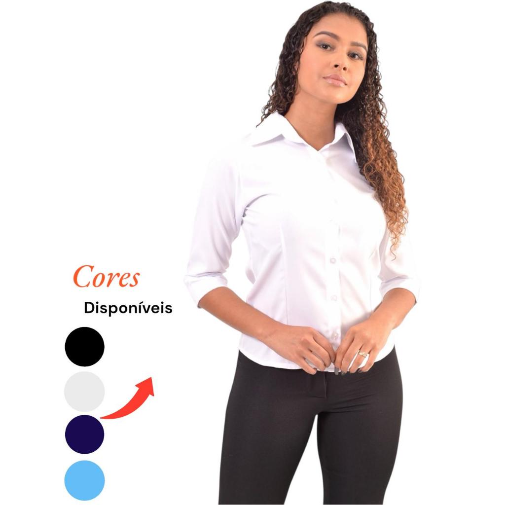 camisete camisa social feminina manga 3/4 gabardine passa fácil direto da fábrica em Oferta na Shopee