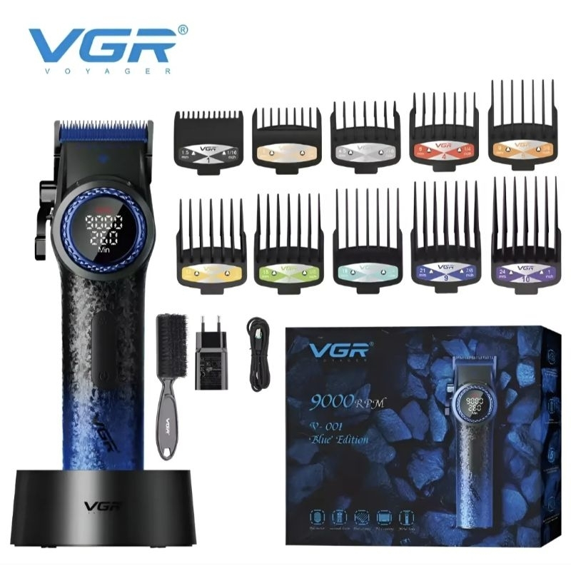 Máquina de Corte VGR V001 Azul Cordless Bivolt + BRINDE 100un Gola Higienica ou Borrifador ou Pente