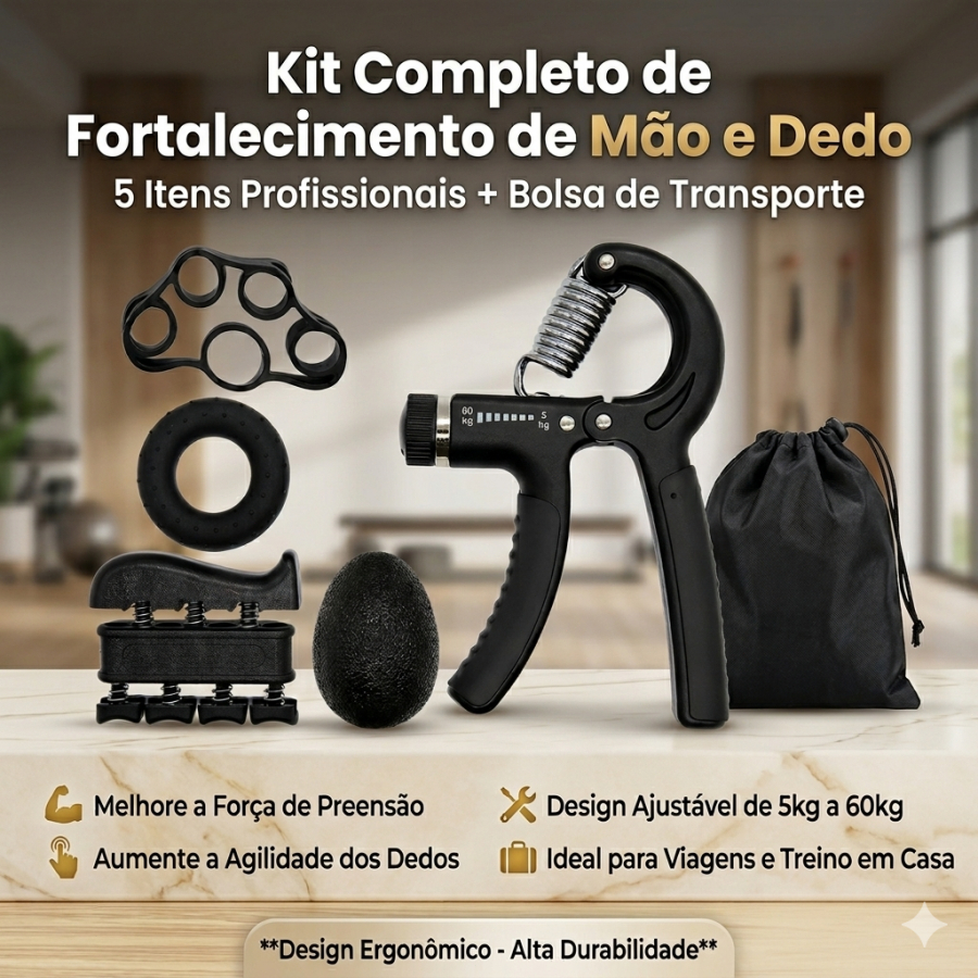 Hand Grip Kit de Fortalecimento 5 em 1– Ajustável 5kg a 60kg – Treino em Casa e Reabilitação em Oferta na Shopee