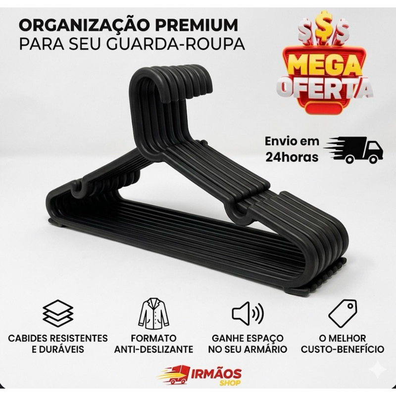 Kit 80 Cabides Preto Reforçado Adulto Linha Premium Envio Imediato