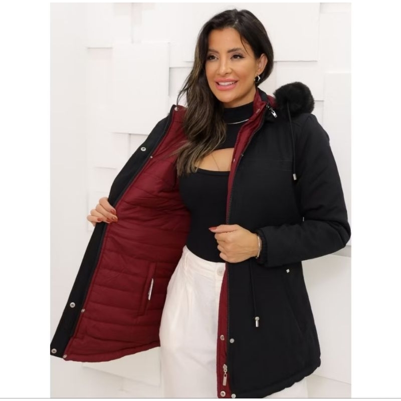 Jaqueta Parka dupla face impermeável usa os dois lados