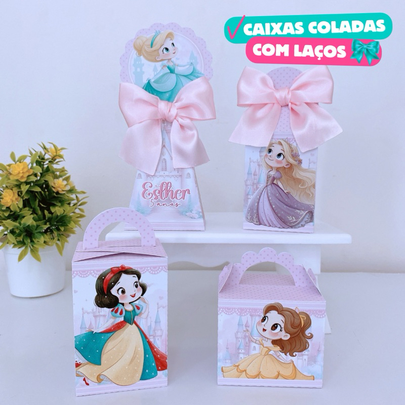 Kit Festa Princesas Caixinhas Personalizadas Lembrancinhas Infantil Menina com Laço