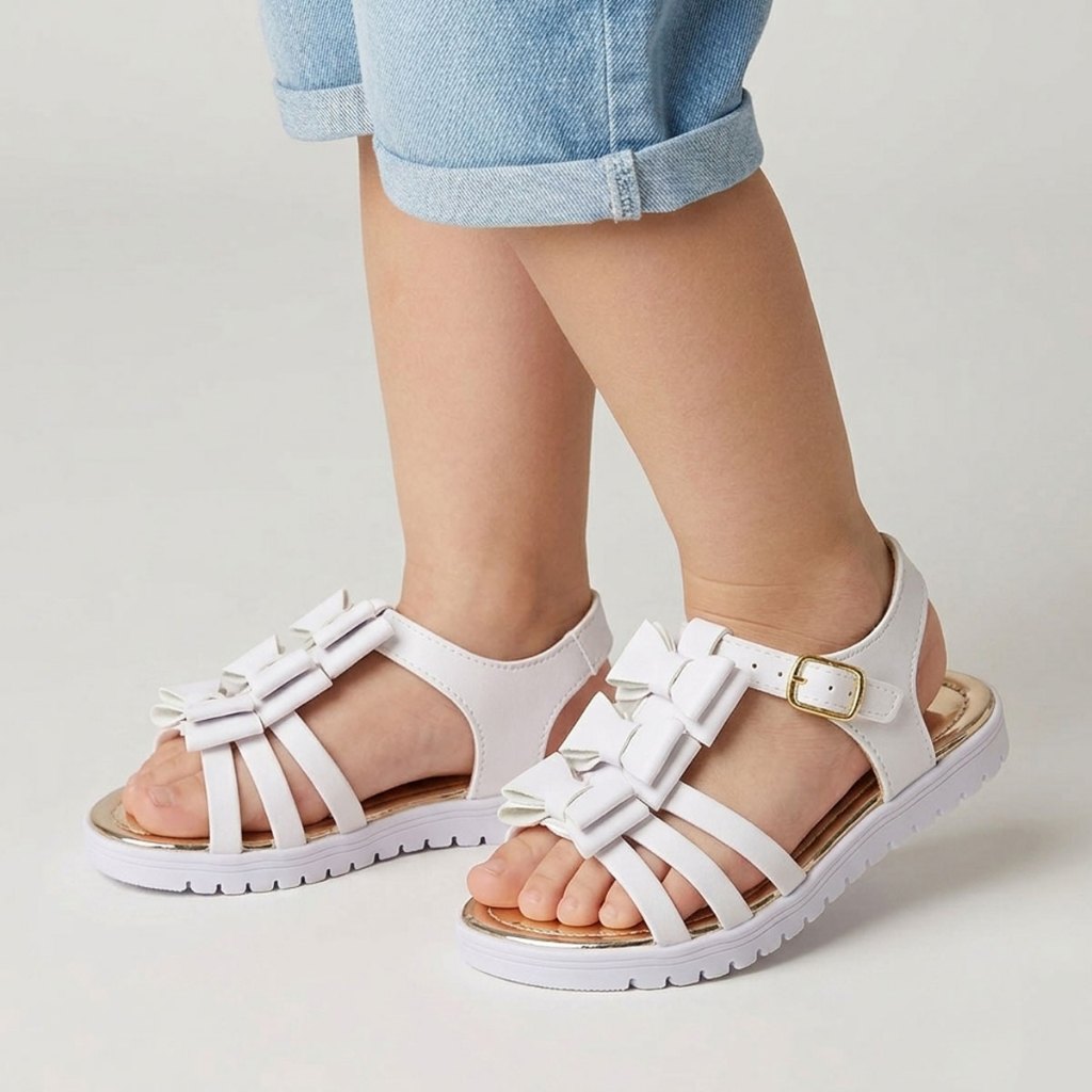 Sandália Infantil Menina Bee Happy De Tiras Com Laço - Branco