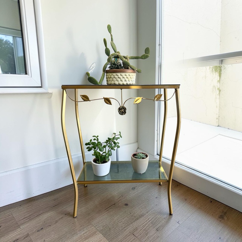 Aparador De Ferro 60cm Com 2 Vidros Detalhe em Rosa