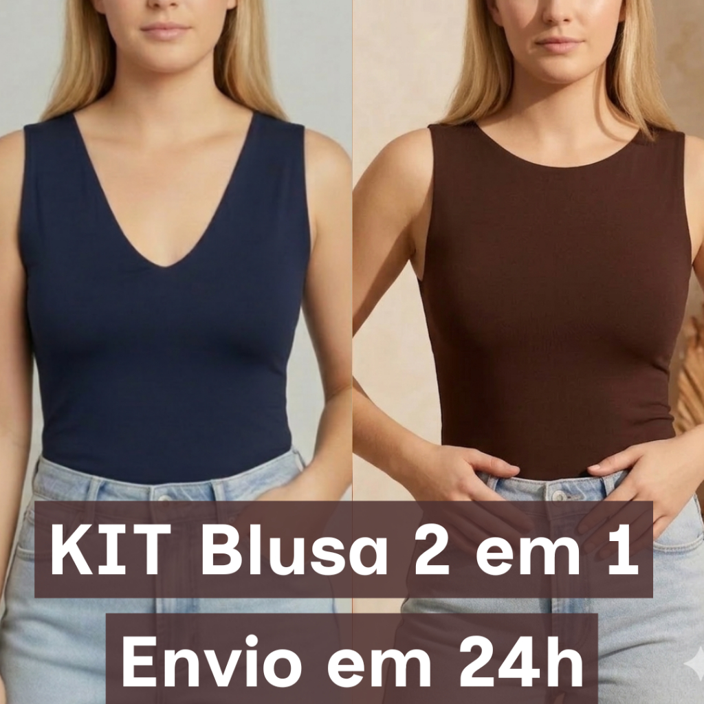 KIT 2 EM 1 Blusa Feminina Duas Formas de Usar Gola V e Gola Redonda Elegante Versátil Confortável para Dia a Dia e Noite