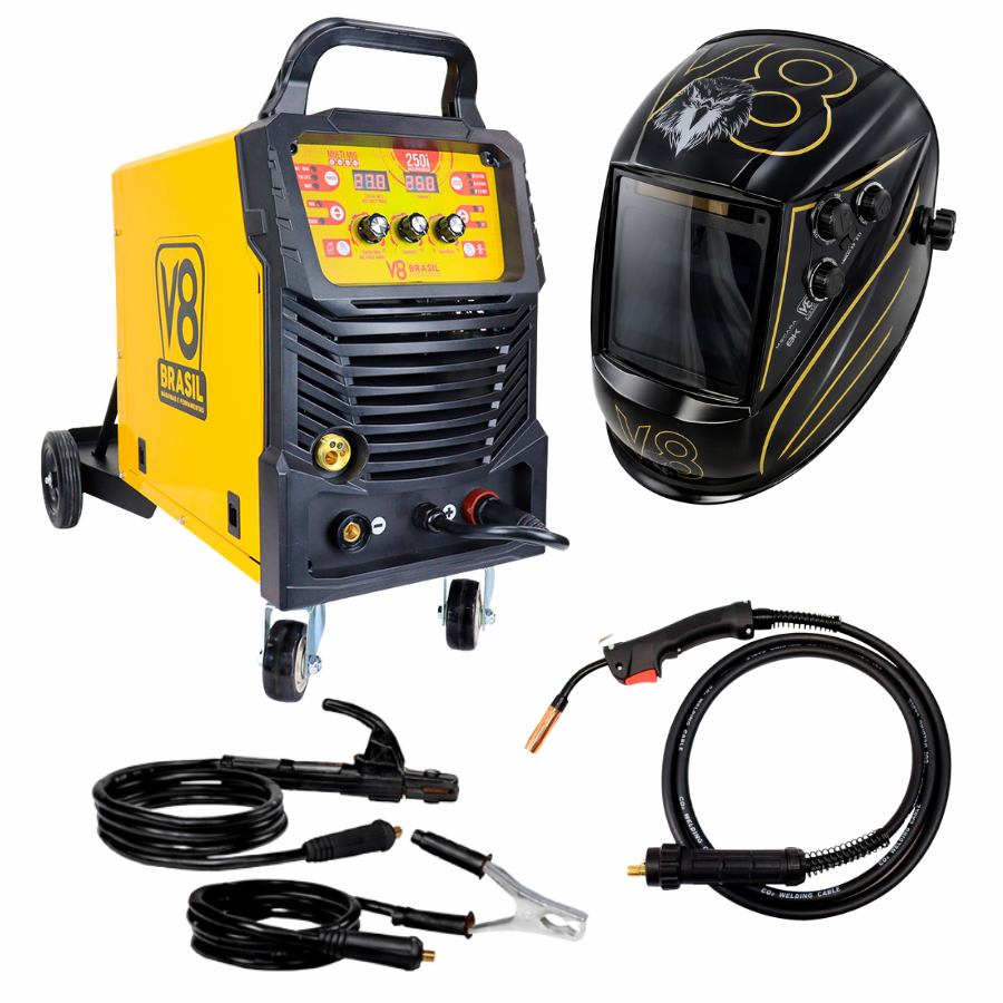 Máquina de Solda MIG 250A MIG MMA TIG LIFT 220V  + Máscara 8K c/ Escurecimento Automático V8 BRASIL