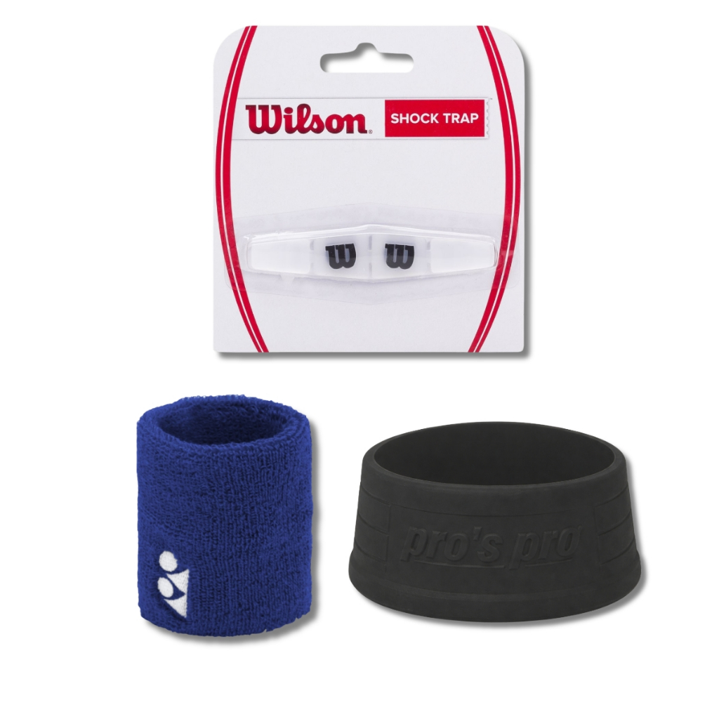 Custom Ring Pro´s Pro + Munhequeira Yonex Azul -  AC 493 + Antivibrador Wilson Shock Trap PT