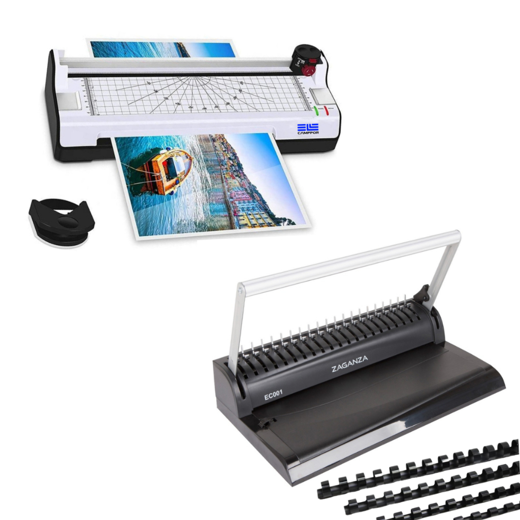 Kit Plastificadora Laminadora Refiladora 3x1 A4 + Encadernadora Perfuradora Manual