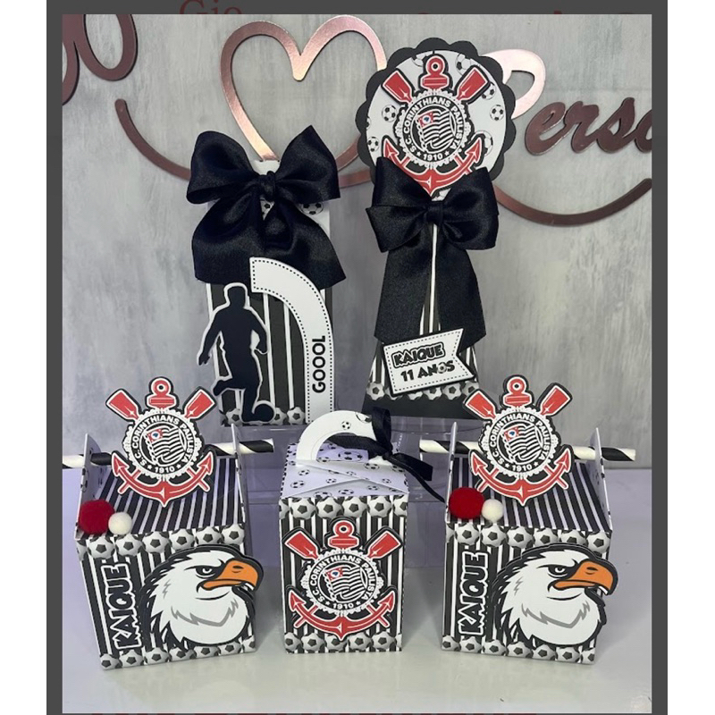 Lembrancinha Corinthians Festa Infantil Kit 30 Caixinhas Personalizadas Futebol Luxo