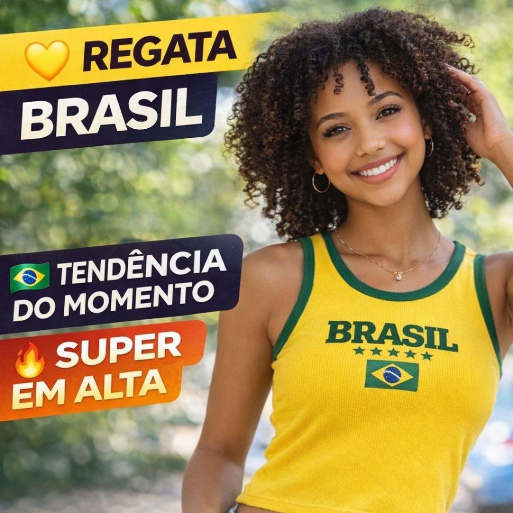 Regata Cropped Brasil 🇧🇷 Feminina 💛 Tendência do Momento Look Casual