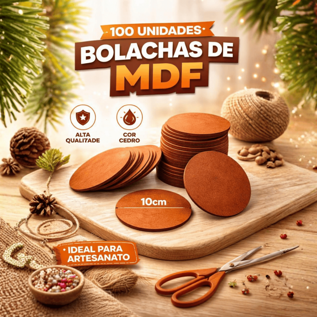 100 Bolacha Porta Copo Madeira Supla Para Copo MARROM 100 Unidades 10 x 10 cm