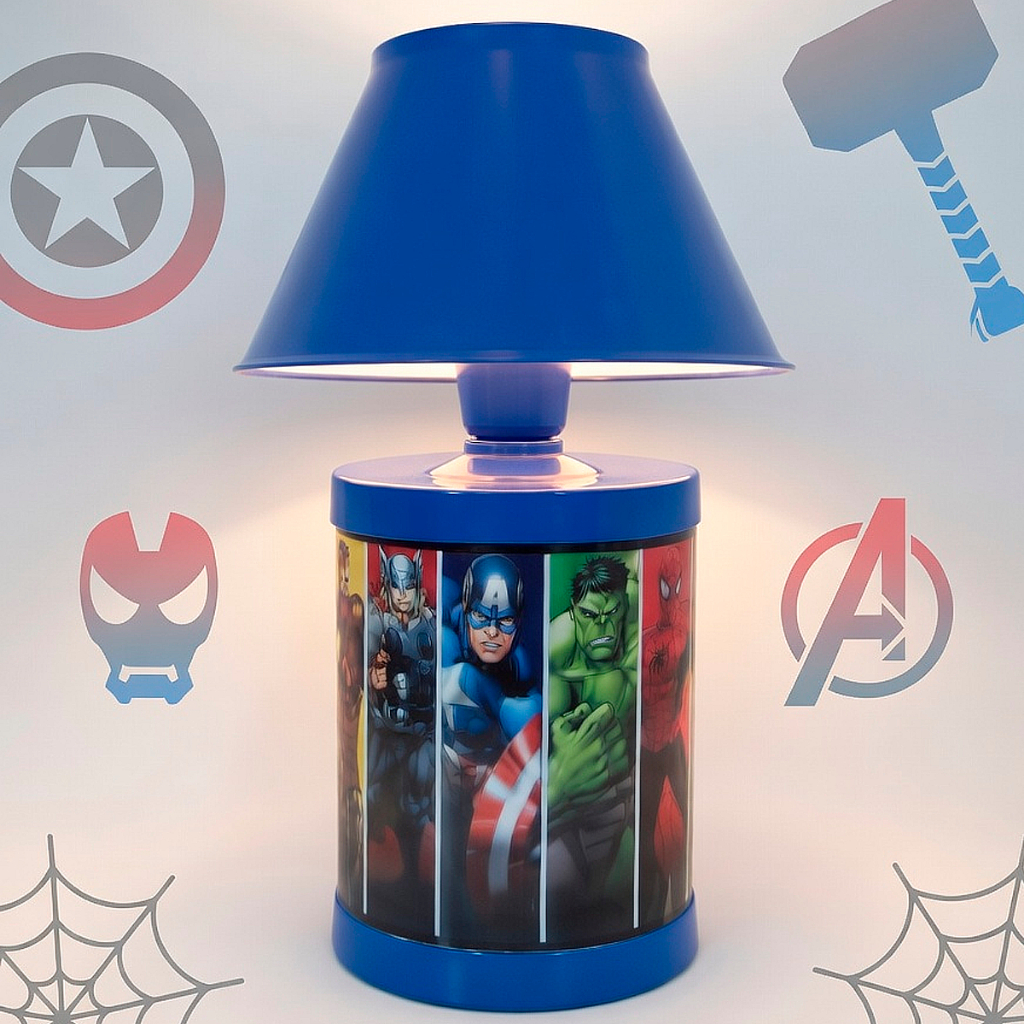 Abajur Quarto Infantil Super Herois Homem Aranha Menino Super Homem Hulk Marvel Thor Homem de Ferro Batman Azul Presente