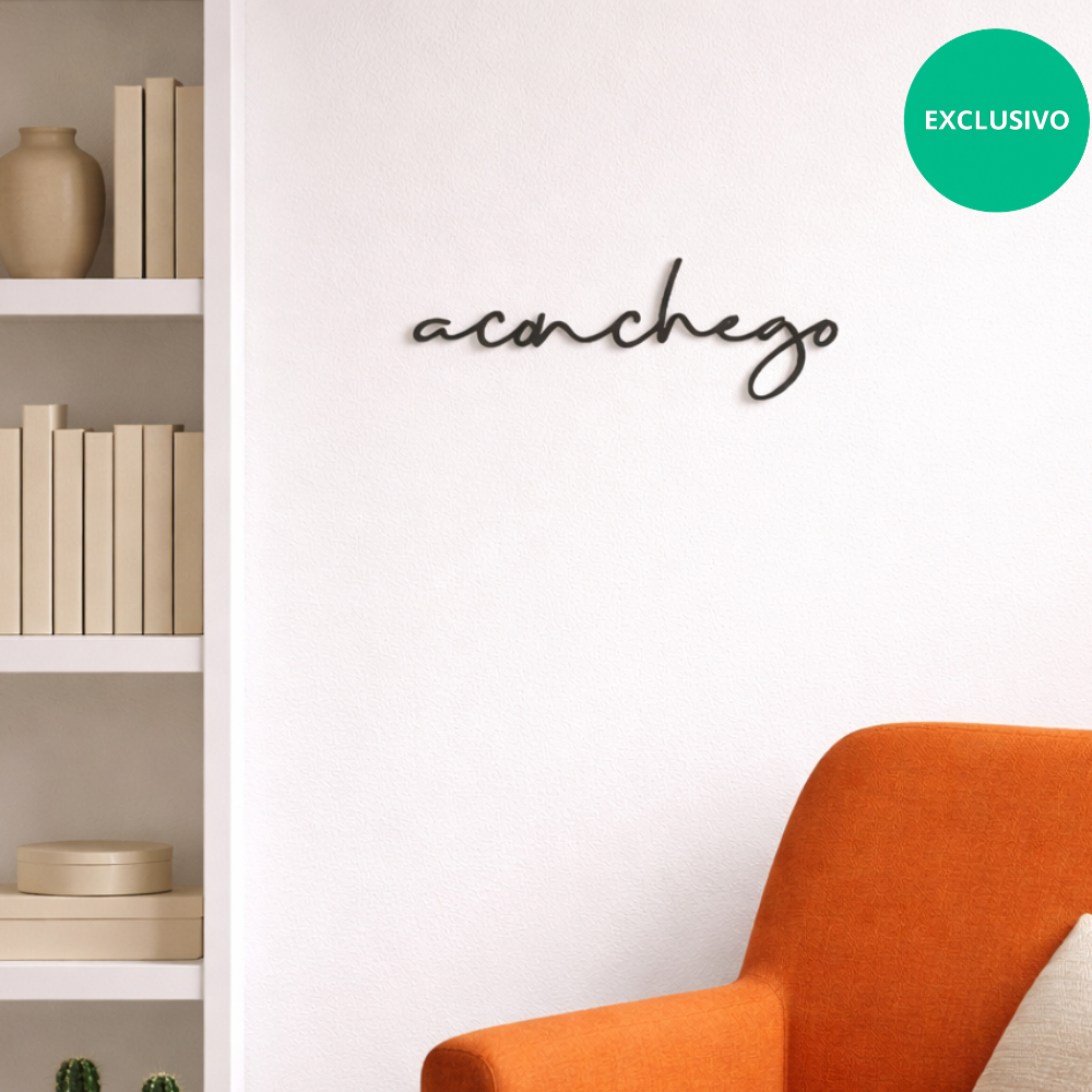 Palavra Aconchego Lettering Em Mdf Apliques De Parede Preto Casa Decoração Sala Quarto
