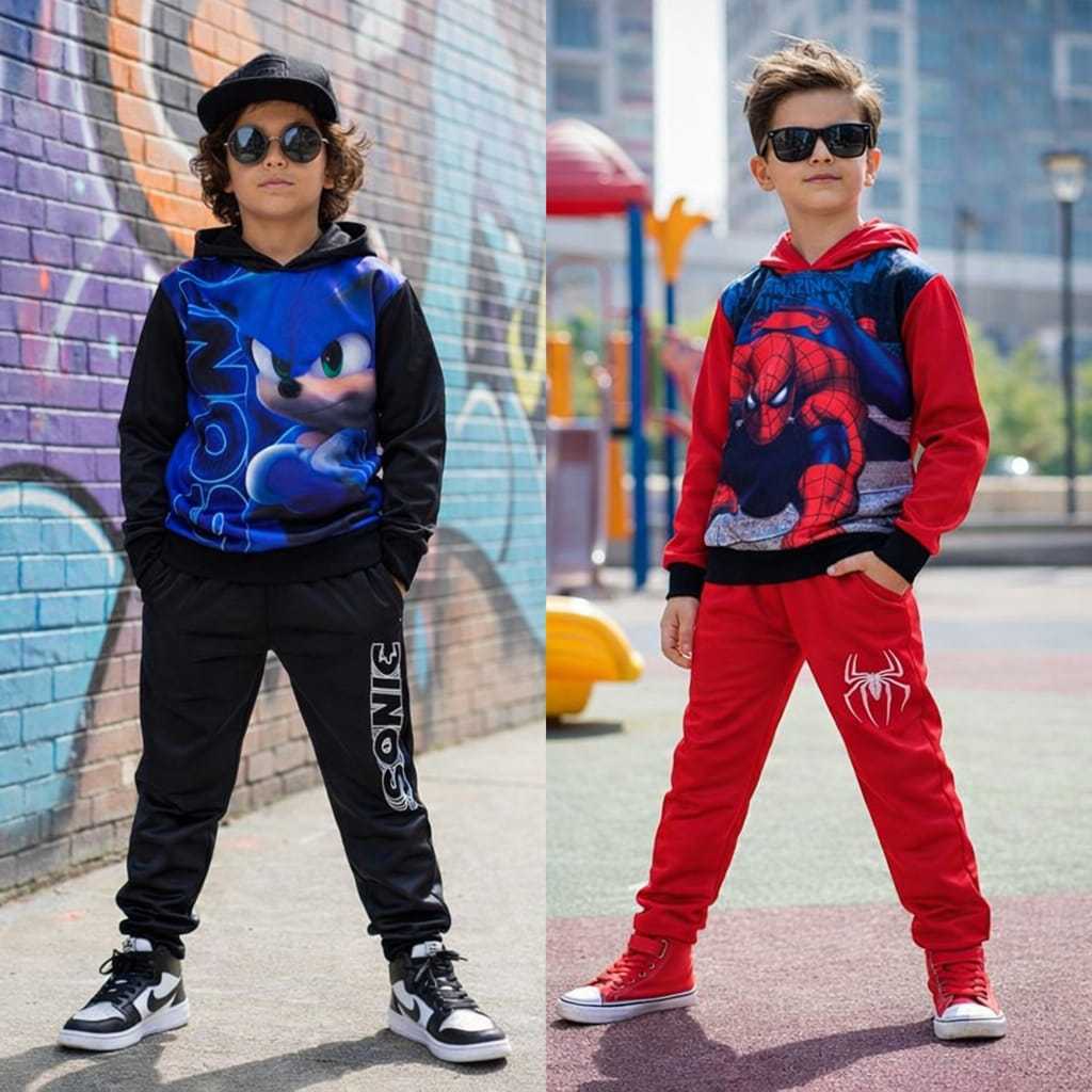 Conjunto Infantil Masculino Chimpa Sonic Calça + Blusa com Capuz Leve Confortável Estiloso 2 ao 14 Anos em Oferta na Shopee