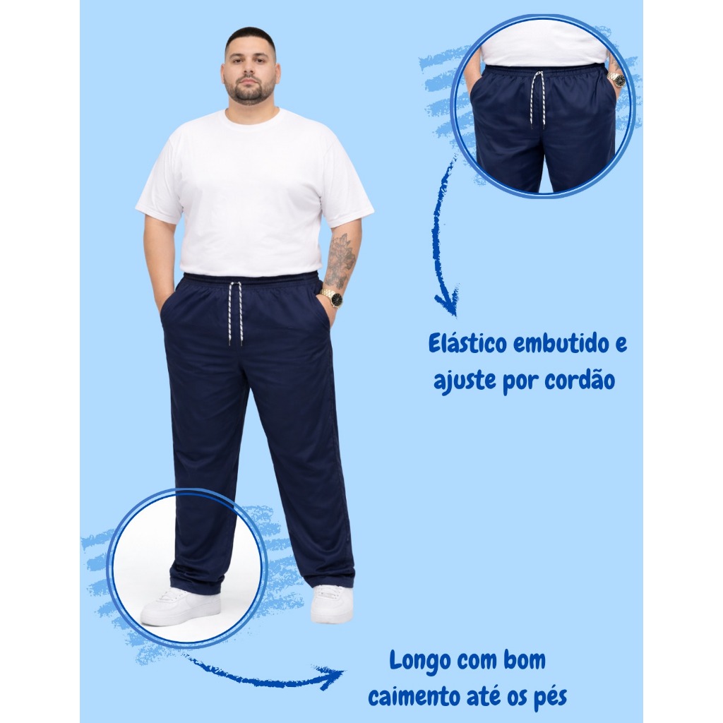 Calça Tactel Grosso Plus Size Masculina C Elástico E Cordão P Amarrar Costura Reforçada C 3 Bolsos — imagem 2 de 2