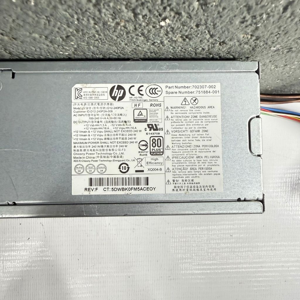 FONTE REAL HP MODEL: D12-240P2A 240W 100-240 V, 50-60 Hz para ProDesk 600/800/Z230 Gen1 SFF