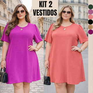 KIT 2 VESTIDO FEMININO PLUS SIZE MODA EVANGÉLICA RODADO VESTIDOS FEMININOS BASICA CONFORTÁVEL FEMININA TENDENCIA FRESCO em Oferta na Shopee