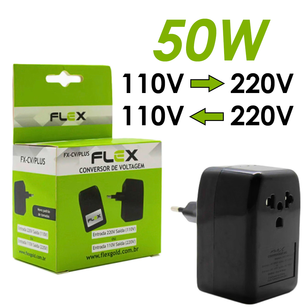 Conversor de Voltagem 50W Bivolt 110V para 220V e 220V para 110V Flex FX-CV/Plus