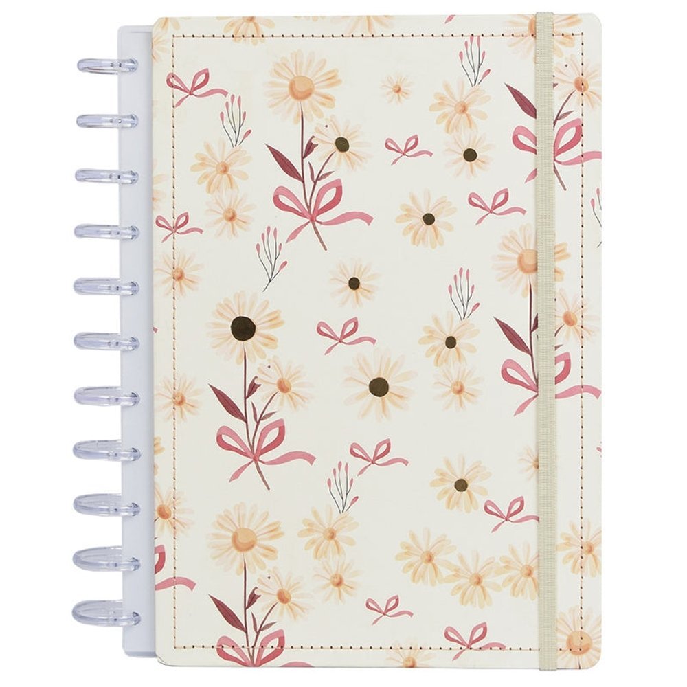 Caderno Grande Capa Dura Floral Disco Elástico Reutilizável Organizadas Estudo Trabalho Anotações