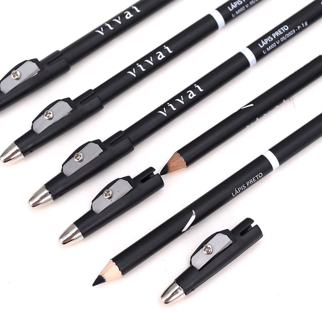 Kit 3  Lápis para Olho Preto com Apontador - Pigmentação Intensa e Cobertura Alta - Vivai em Oferta na Shopee