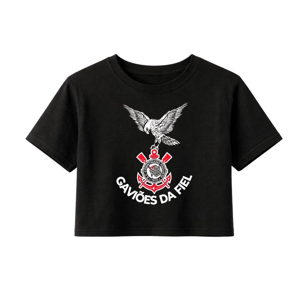 Camisa Cropped Gaviões da Fiel Cropped 100% Algodão Premium Unissex Femino e Masculino Presente
