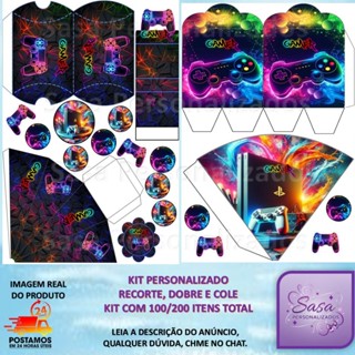 TEMA PLAYSTATION GAMER LEMBRANCINHA KIT COM 100/200 ITENS - COM OU SEM NOME - ENVIO RÁPIDO em Oferta na Shopee