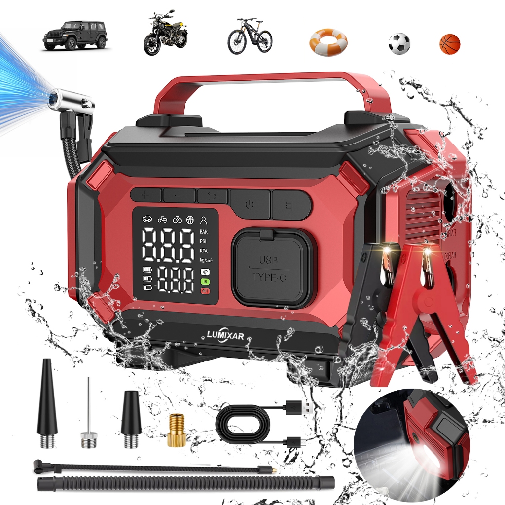 5 em 1 Auxiliador de Partida Compressor de Ar PowerBank LED 29800mAh 3500Pa 6 Funções para Carro 5 em 1 Auxiliador de Partida Compressor de Ar PowerBank LED 29800mAh 3500Pa 6 Funções para Carro