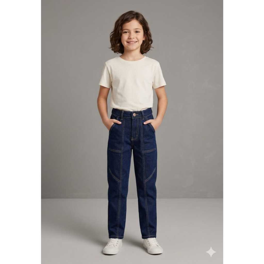 CALÇA JEANS RETA MENINA 10/16 COM RECORTES em Oferta na Shopee