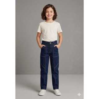 CALÇA JEANS RETA MENINA 10/16 COM RECORTES em Oferta na Shopee
