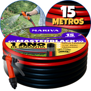 Kit Completo Mangueira de Jardim Trançada Preta 15m - Gatilho e União Reforçada Trançada Antitorção em Oferta na Shopee