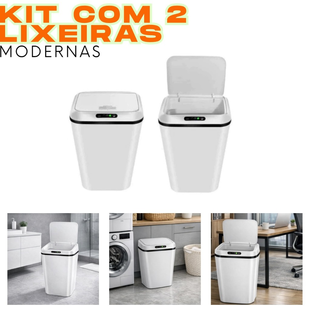 Kit  2 Lixeira com Sensor Automático Inteligente 14 Litros Banheiro Cozinha (são 2 lixeiras envida na compra)