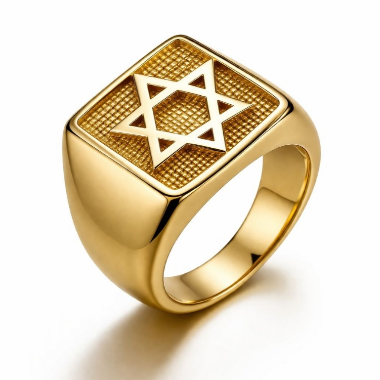 Anel Masculino Estrela de Davi Dourado luxo Premium