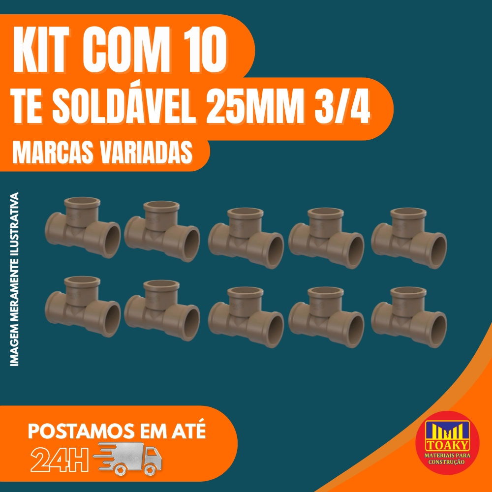 Kit Tê Soldável 25mm (3/4") PVC – Marcas Variadas (Tigre, Amanco, Krona, Viqua e similares)
