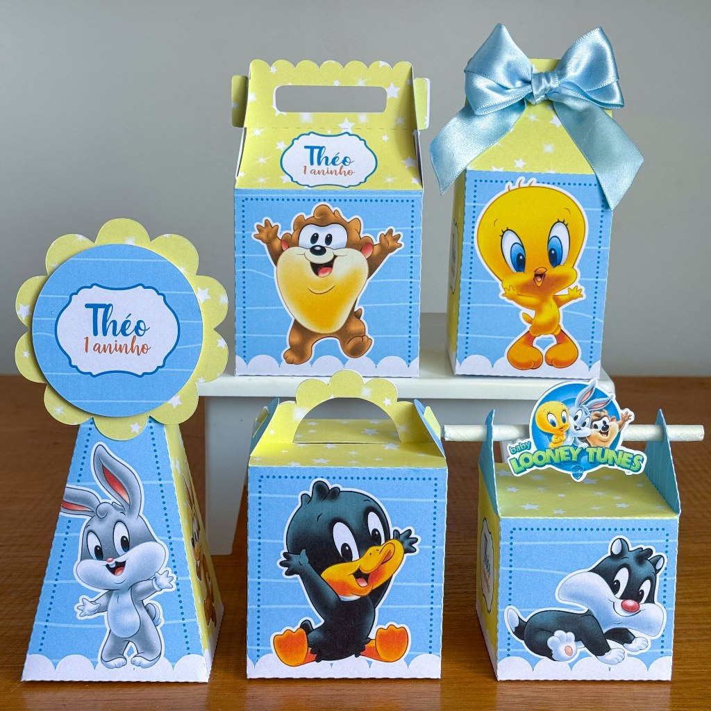 Kit Festa Personalizados LOONEY TUNES menino Lembrancinhas Caixinhas de aniversário para festa - PEGUE E MONTE