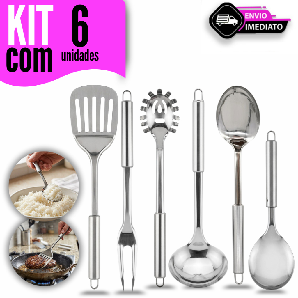 Kit Utensílios de Cozinha Aço Inox Peças Uso Profissional ou Doméstico Para Restaurantes Cozinha