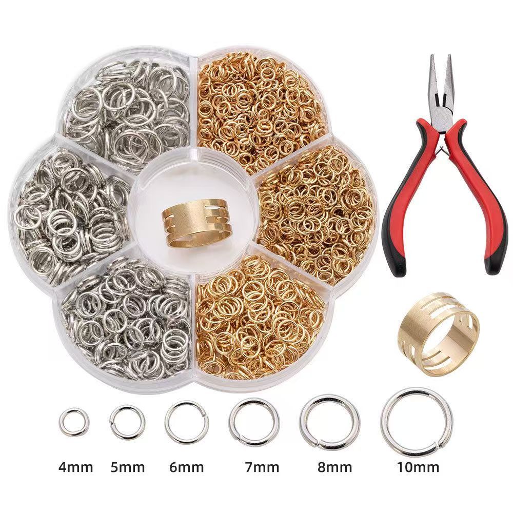 Kit de anéis de metal de 4 a 10 mm, anéis simples fechados, alicate e pinça, conjunto para DIY de anéis e joias 1400pcs