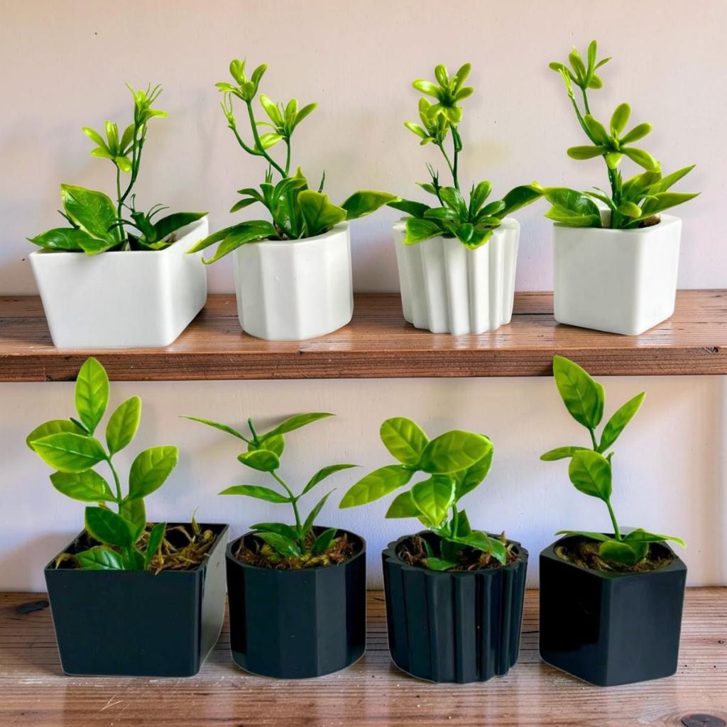 Combo Decorativo - Kit 8 Vasinhos Decorativos com Folhagens Artificiais