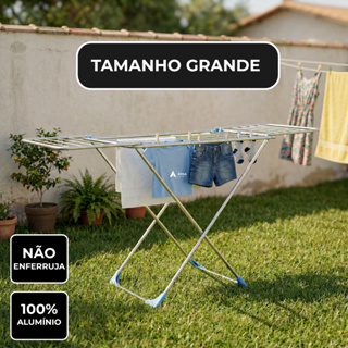Varal de Chão Grande P/ Roupas Com Abas Antiferrugem 100% Alumínio Reforçado Dobrável Resistente 171cm x 71cm x 98cm em Oferta na Shopee