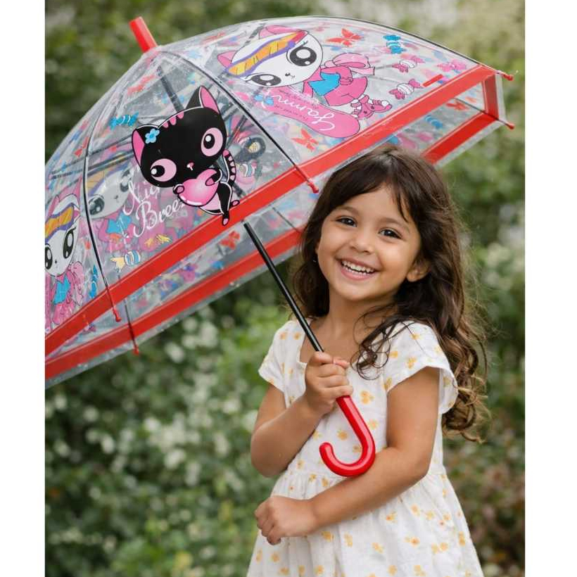 Guarda-Chuva Infantil Automático, Leve, Transparente, com Apito e Sombrinha panda, leão, capivara