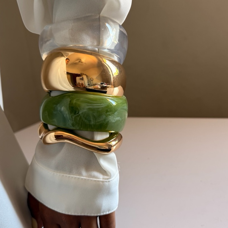 kit 4 braceletes acrílico marmorizado resina pulseira boho chic moda retrô 3/4 peças bracelete mármore em Oferta na Shopee