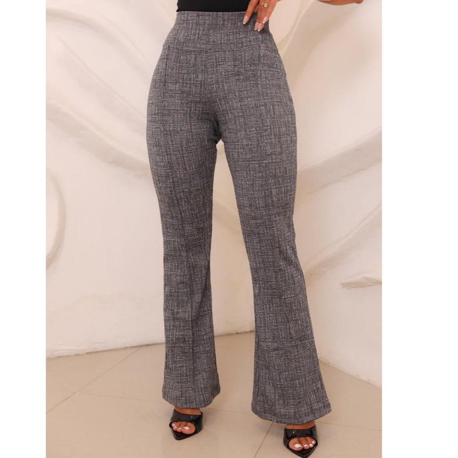 CALÇA FLARE JACQUARD LINHO COM BOLSO TRASEIRO