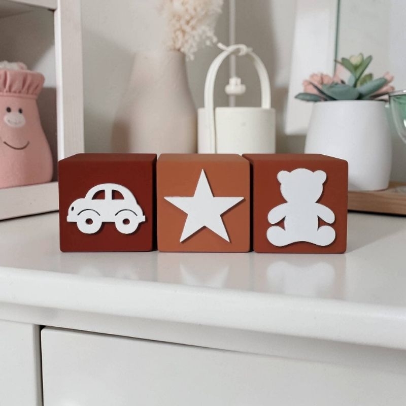trio de cubos 6x6 tons terra decoração mdf enfeite adorno infantil