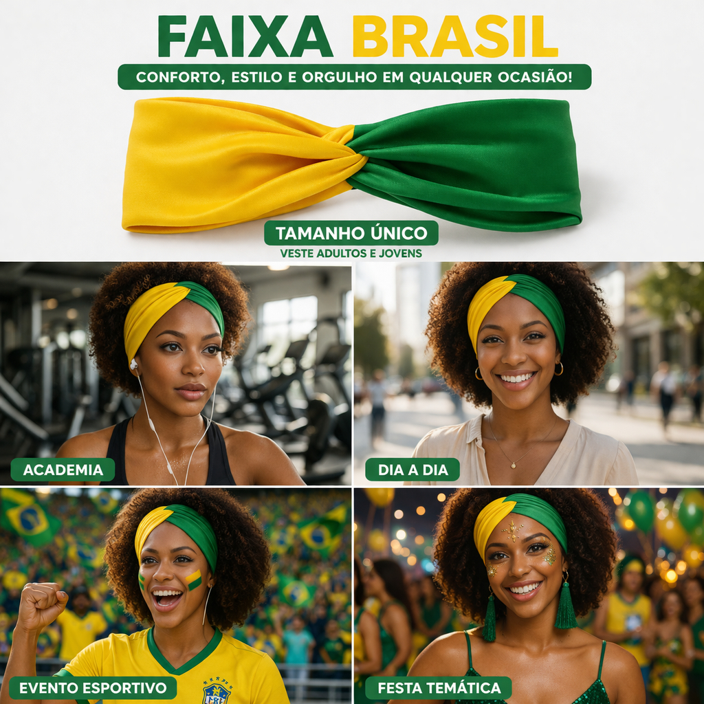 Faixa de Cabelo Verde e Amarelo | Estilo Feminino Confortável Multiuso