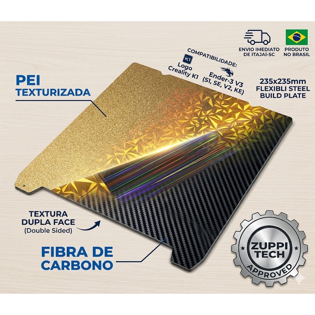 Placa de Impressão Magnética para impressora 3D - 235x235mm p/ Ender 3 V3, K1, S1 - Envio Nacional