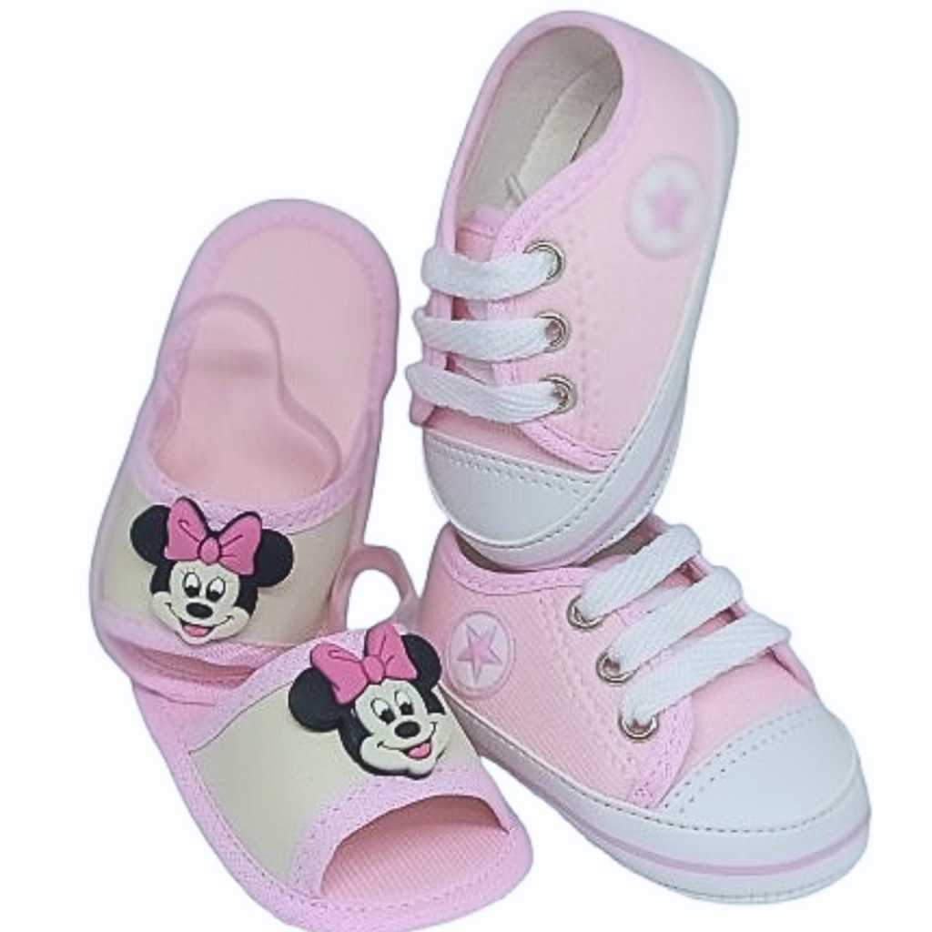 Kit Recém Nascido Sapatinho Bebe Menina Menino Tênis e Chinelo.