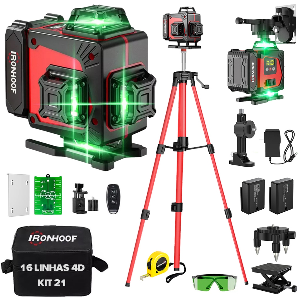Nivel A Laser 16 Linhas Profissional 4D Verde Autonivelante Com Tripé