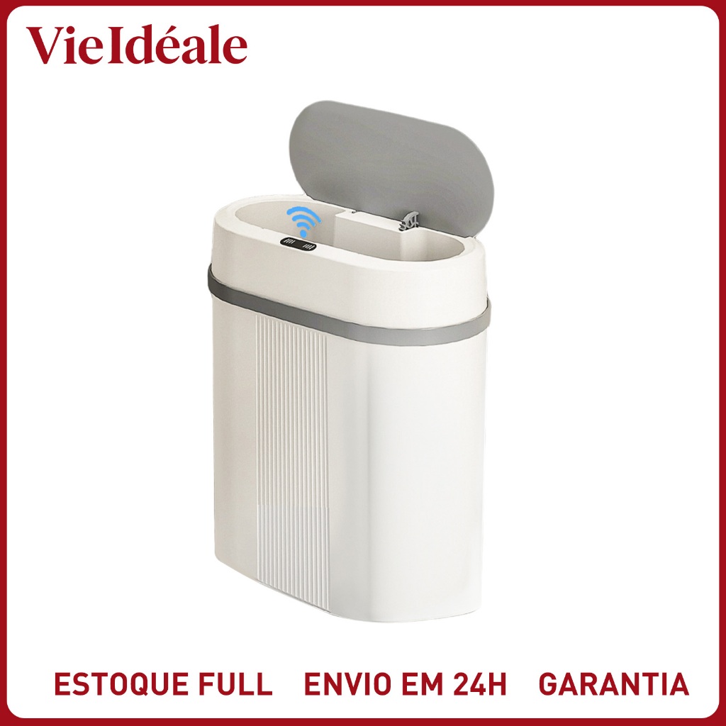 Lixeira Automática Knock 12L – Sem Toque, Sensor Infravermelho e Tampa para Cozinha, Banheiro, Escritório e Quarto