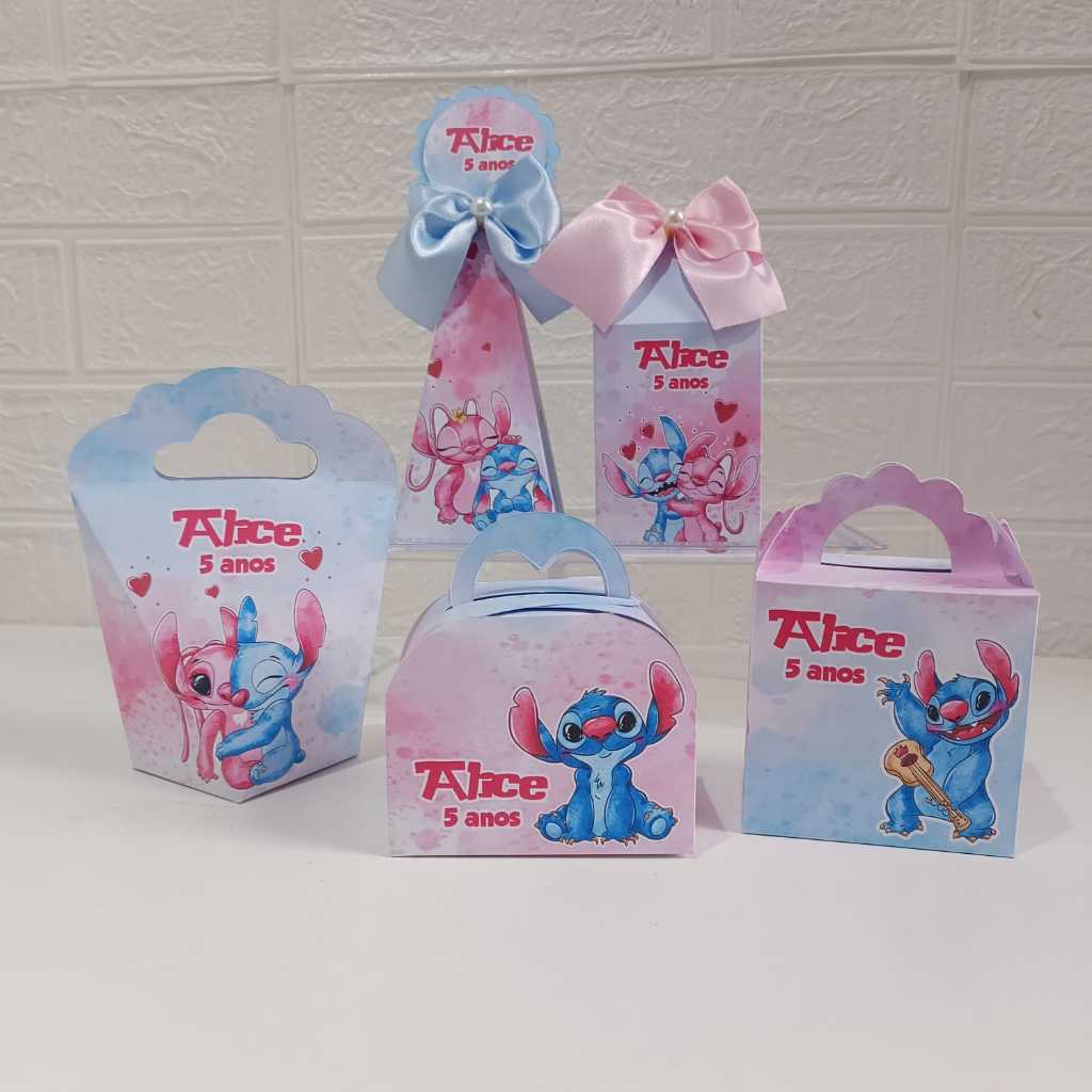 Kit FESTA Personalizados Stitch e Angel Lembrancinhas Caixinhas para Festas PEGUE E MONTE